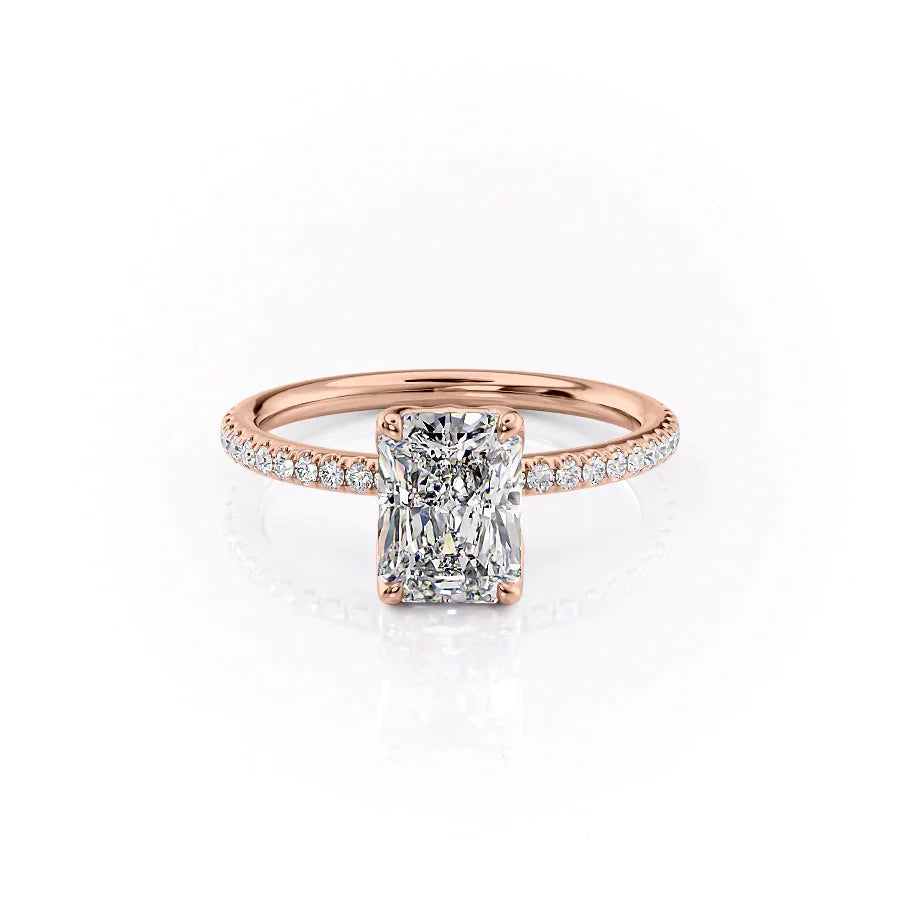 The Pave Alison Set With A 2 Carat Radiant 14K Rose Gold Lab Diamond