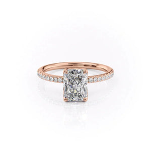 The Pave Alison Set With A 3 Carat Radiant 14K Rose Gold Lab Diamond