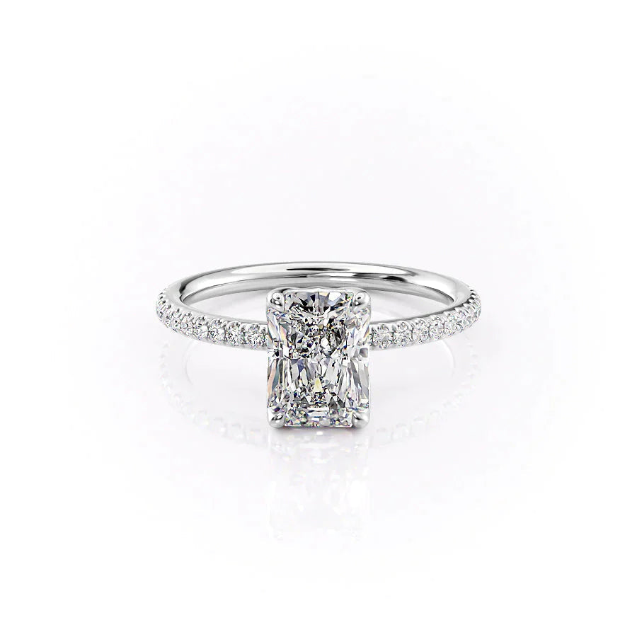 The Pave Alison Set With A 2 Carat Radiant 18K White Gold Lab Diamond