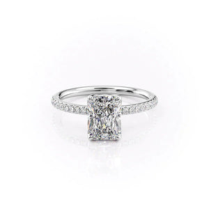 The Pave Alison Set With A 3 Carat Radiant 18K White Gold Lab Diamond