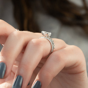 The Pave Alison Set With A 2 Carat Radiant 18K White Gold Lab Diamond