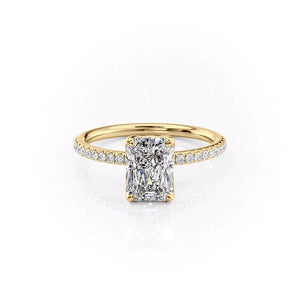 The Pave Alison Set With A 3 Carat Radiant 14K Yellow Gold Lab Diamond