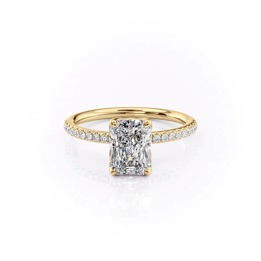 The Pave Alison Set With A 1 Carat Radiant 14K Yellow Gold Lab Diamond