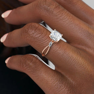 The Kelsey Set With A 3 Carat Cushion 14K Rose Gold Lab Diamond