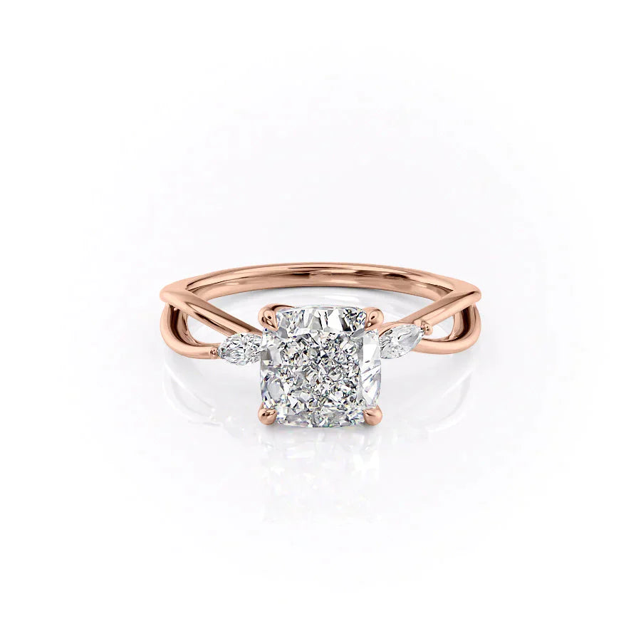 The Kelsey Set With A 2.5 Carat Cushion 14K Rose Gold Lab Diamond
