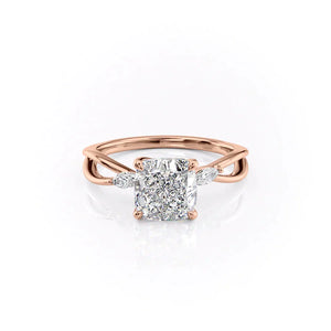 The Kelsey Set  With A 4 Carat Cushion 14K Rose Gold Moissanite