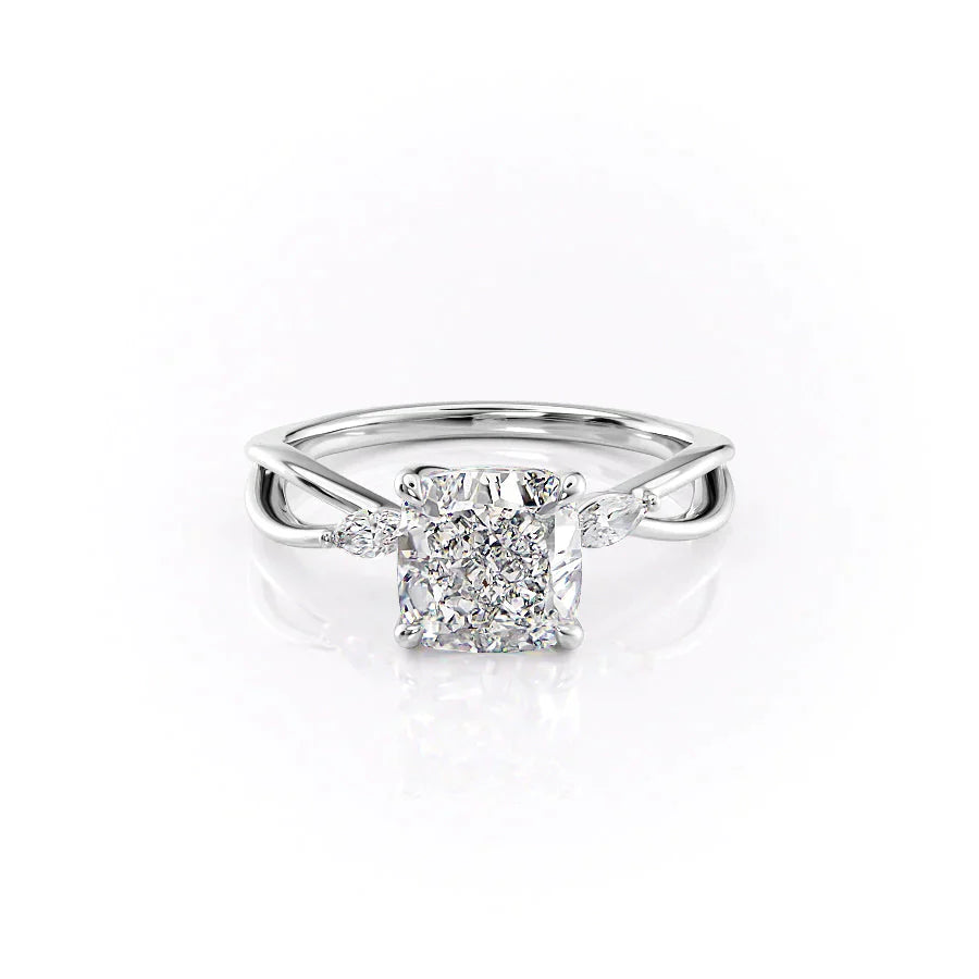 The Kelsey Set  With A 1.5 Carat Cushion 14K White Gold Moissanite