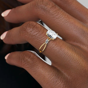 The Kelsey Set With A 2 Carat E. Cushion 14K Yellow Gold Lab Diamond