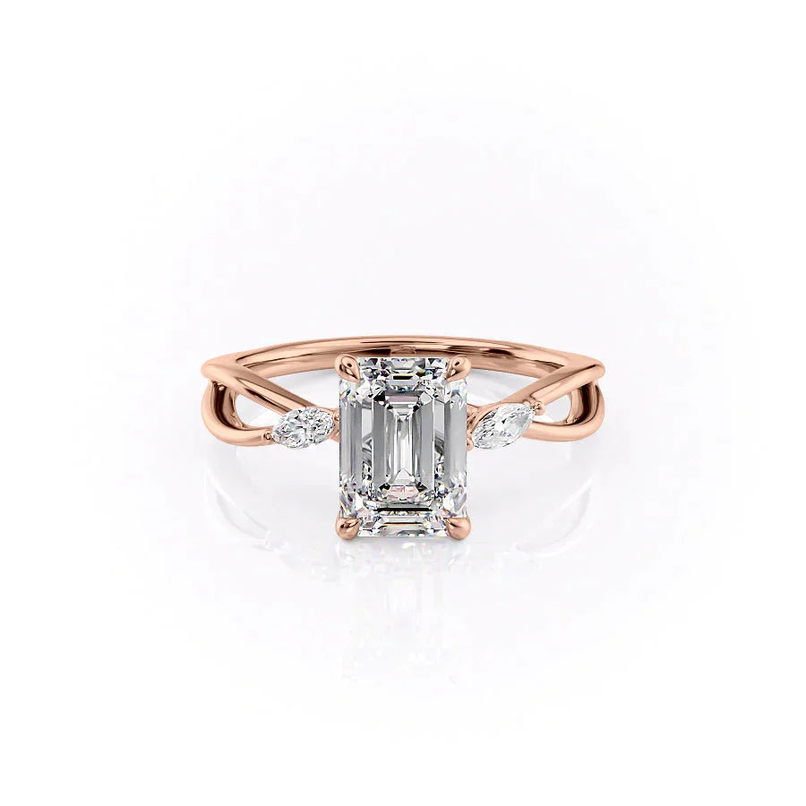 The Kelsey Set With A 1 Carat Emerald 14K Rose Gold Lab Diamond