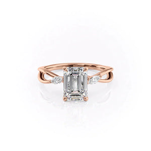The Kelsey Set  With A 4.5 Carat Emerald 14K Rose Gold Moissanite
