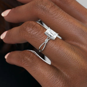 The Kelsey Set  With A 5 Carat Emerald 14K White Gold Moissanite