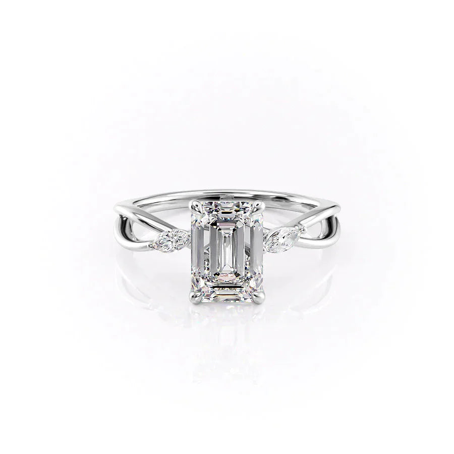 The Kelsey Set  With A 5 Carat Emerald 14K White Gold Moissanite