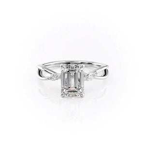 The Kelsey Set  With A 5 Carat Emerald 14K White Gold Moissanite