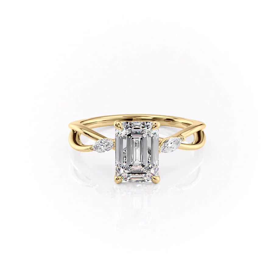 The Kelsey Set  With A 3.5 Carat Emerald 18K Yellow Gold Moissanite