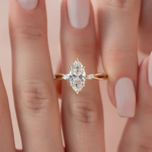The Kelsey Set With A 1 Carat Marquise 18K Yellow Gold Lab Diamond