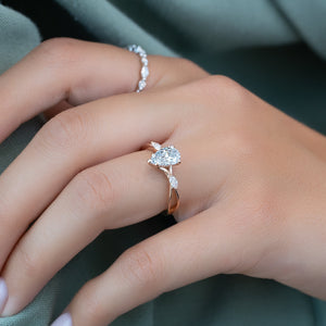 The Kelsey Set  With A 3 Carat Pear 14K Rose Gold Moissanite