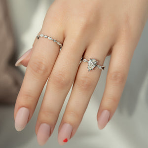 The Kelsey Set  With A 3 Carat Pear 18K White Gold Moissanite
