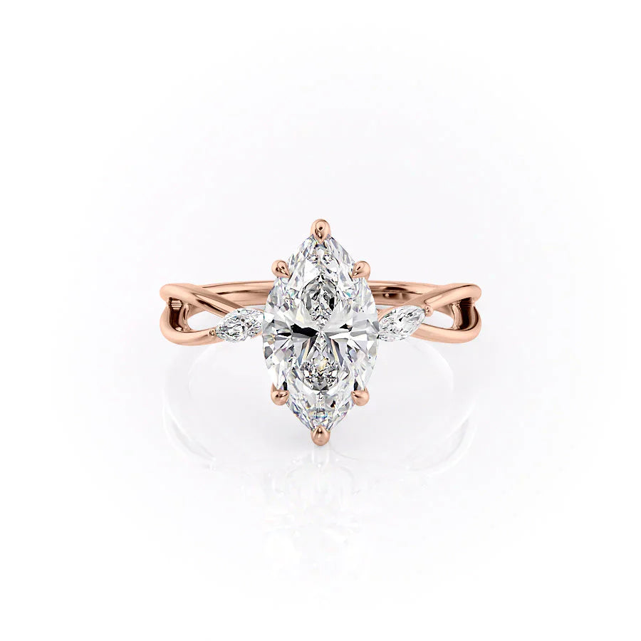The Kelsey Set  With A 3 Carat Marquise 14K Rose Gold Moissanite