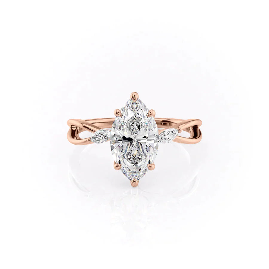 The Kelsey Set With A 2.5 Carat Marquise 14K Rose Gold Lab Diamond
