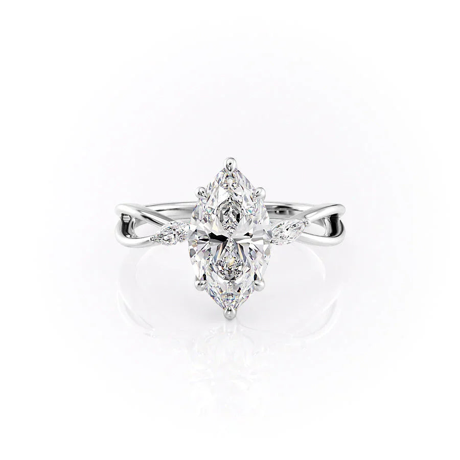 The Kelsey Set  With A 1 Carat Marquise 18K White Gold Moissanite