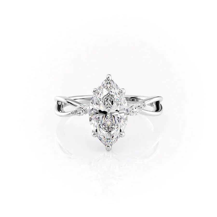 The Kelsey Set With A 1 Carat Marquise 14K White Gold Lab Diamond