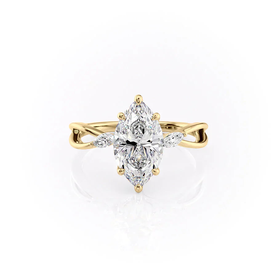 The Kelsey Set  With A 4.5 Carat Marquise 18K Yellow Gold Moissanite