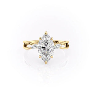 The Kelsey Set  With A 4.5 Carat Marquise 18K Yellow Gold Moissanite
