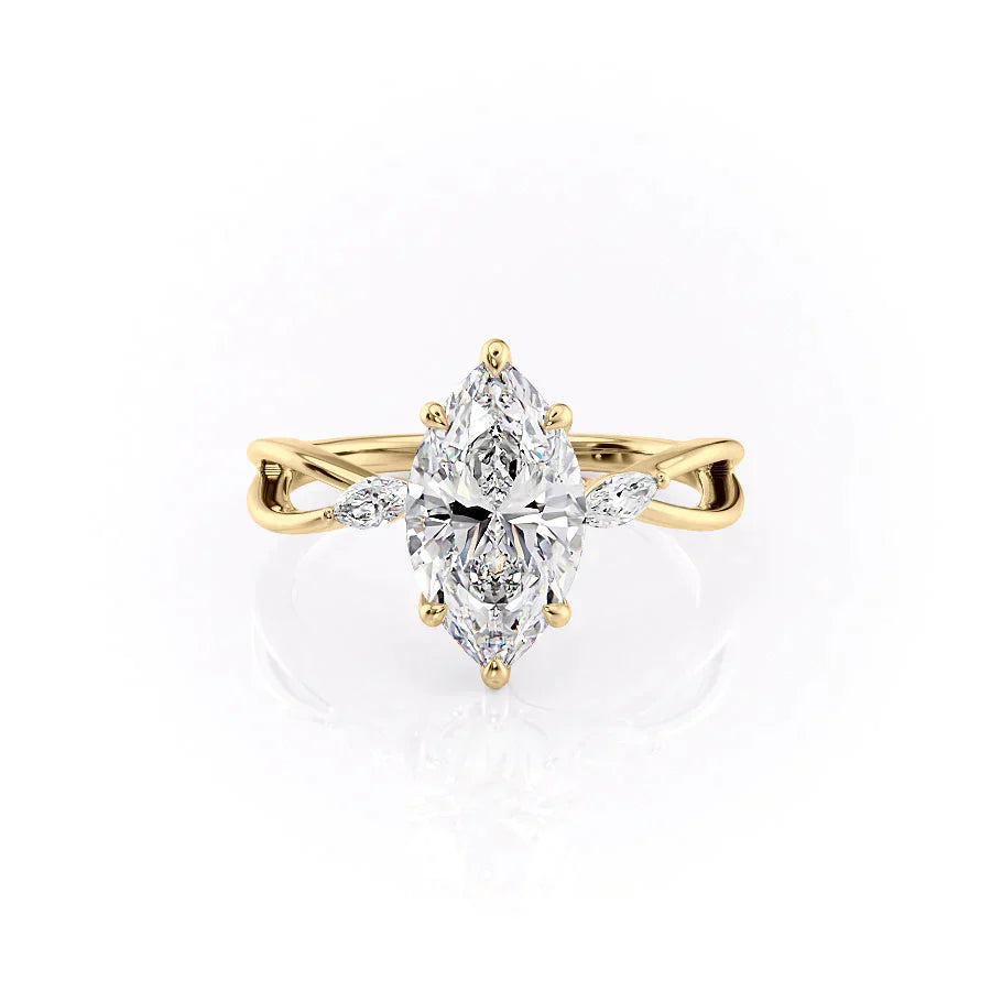 The Kelsey Set With A 1 Carat Marquise 18K Yellow Gold Lab Diamond