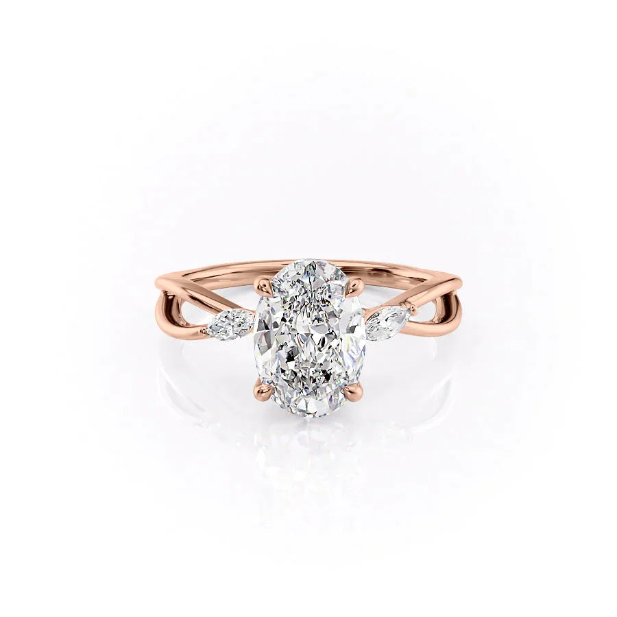 The Kelsey Set  With A 3 Carat Oval 14K Rose Gold Moissanite