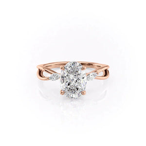The Kelsey Set  With A 3.5 Carat Oval 14K Rose Gold Moissanite
