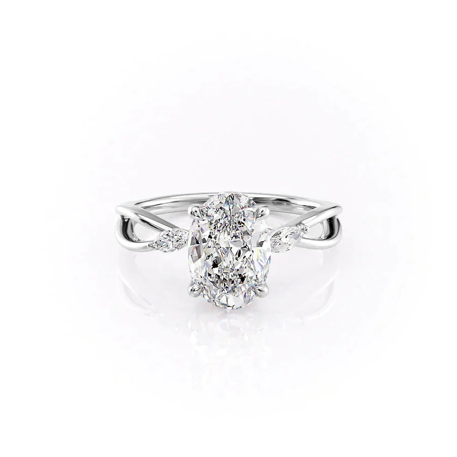The Kelsey Set  With A 3 Carat Oval 14K White Gold Moissanite