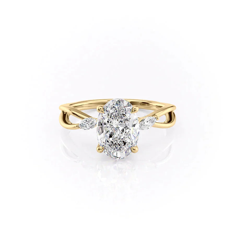 The Kelsey Set  With A 3.5 Carat Oval 18K Yellow Gold Moissanite