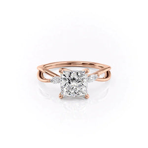 The Kelsey Set  With A 2 Carat Princess 14K Rose Gold Moissanite