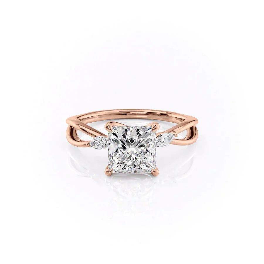 The Kelsey Set With A 1 Carat Princess 14K Rose Gold Lab Diamond