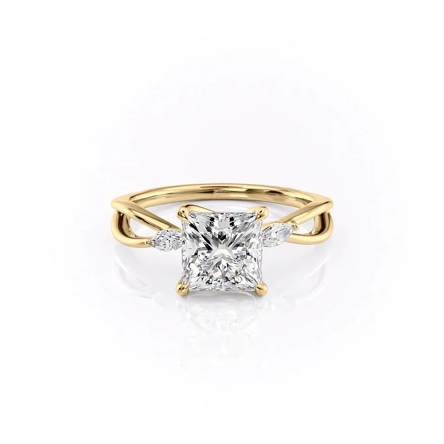 The Kelsey Set  With A 2 Carat Princess 18K Yellow Gold Moissanite