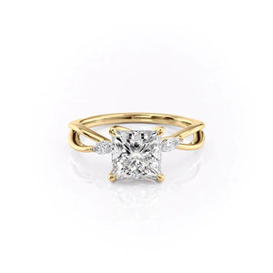 The Kelsey Set With A 1 Carat Princess 18K Yellow Gold Lab Diamond
