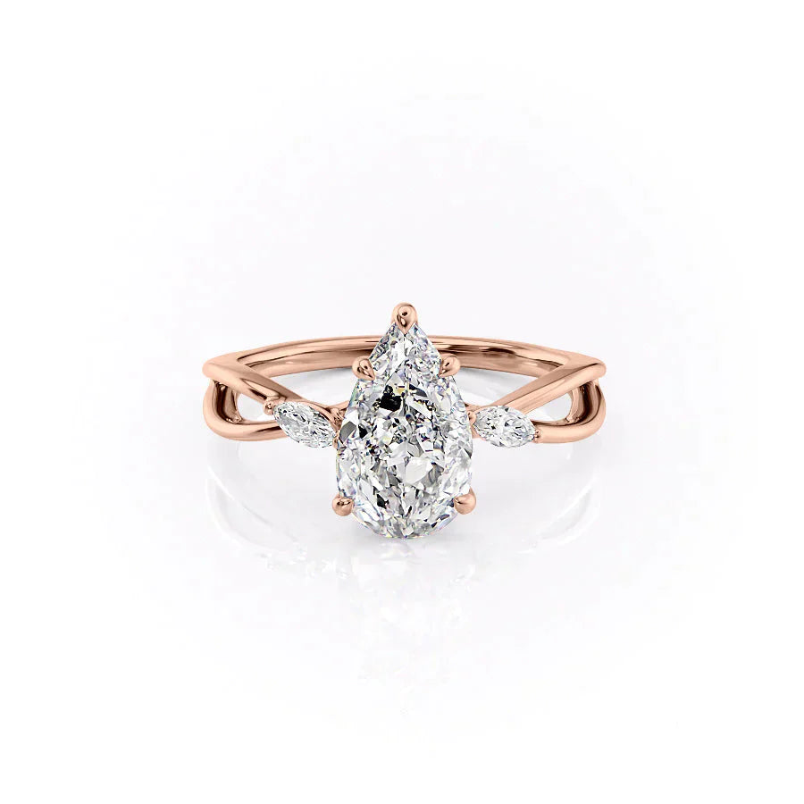 The Kelsey Set  With A 4.5 Carat Pear 14K Rose Gold Moissanite