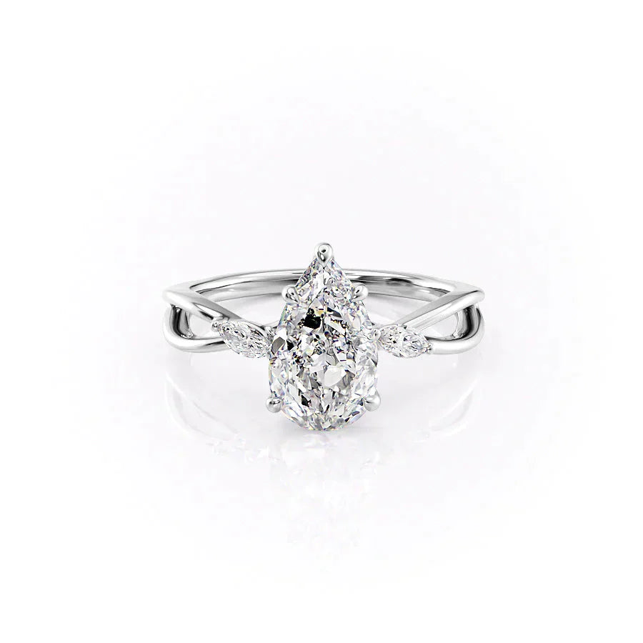 The Kelsey Set  With A 2.5 Carat Pear 18K White Gold Moissanite