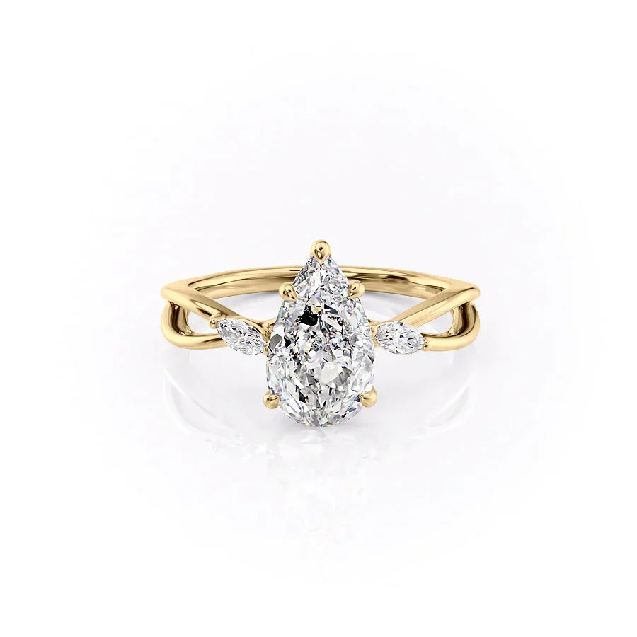 The Kelsey Set With A 2 Carat Pear 18K Yellow Gold Lab Diamond