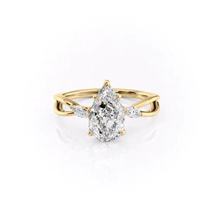 The Kelsey Set With A 3 Carat Pear 18K Yellow Gold Lab Diamond