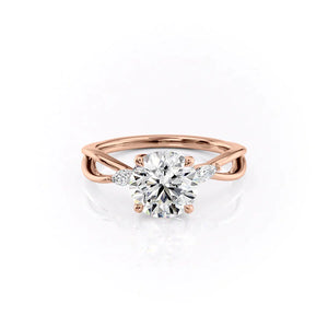 The Kelsey Set With A 3 Carat Round 14K Rose Gold Lab Diamond
