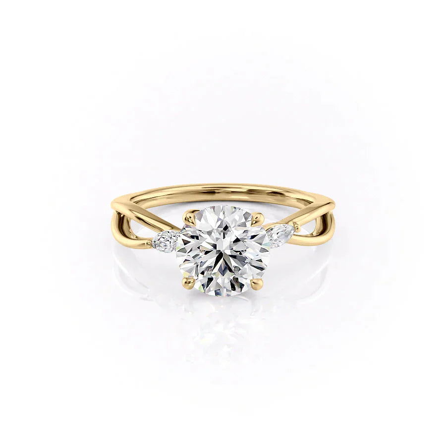 The Kelsey Set With A 3 Carat Round 18K Yellow Gold Lab Diamond