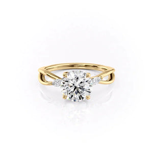 The Kelsey Set With A 3 Carat Round 14K Yellow Gold Lab Diamond