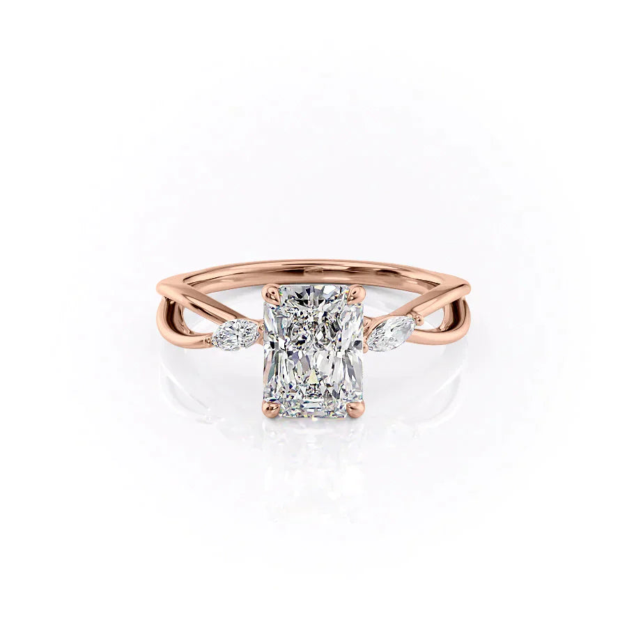 The Kelsey Set  With A 4 Carat Radiant 14K Rose Gold Moissanite