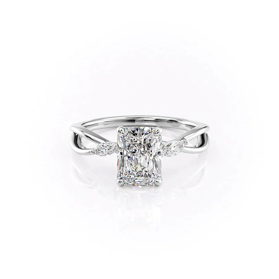 The Kelsey Set With A 3 Carat Radiant 14K White Gold Lab Diamond