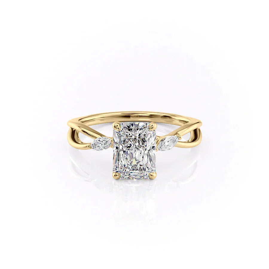 The Kelsey Set  With A 2 Carat Radiant 14K Yellow Gold Moissanite