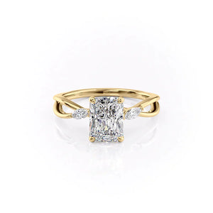 The Kelsey Set  With A 2 Carat Radiant 14K Yellow Gold Moissanite