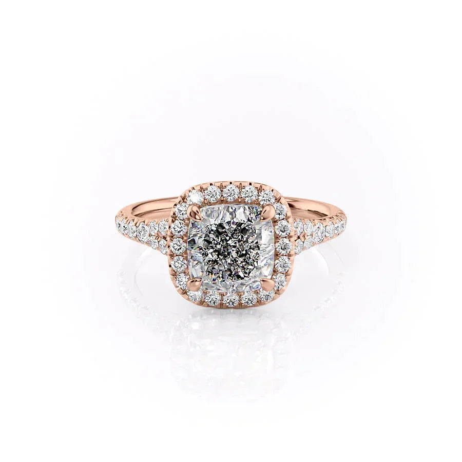 The Miley Set  With A 4.5 Carat Cushion 14K Rose Gold Moissanite