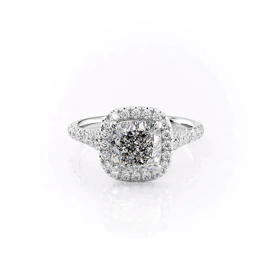 The Miley Set  With A 4 Carat Cushion 18K White Gold Moissanite