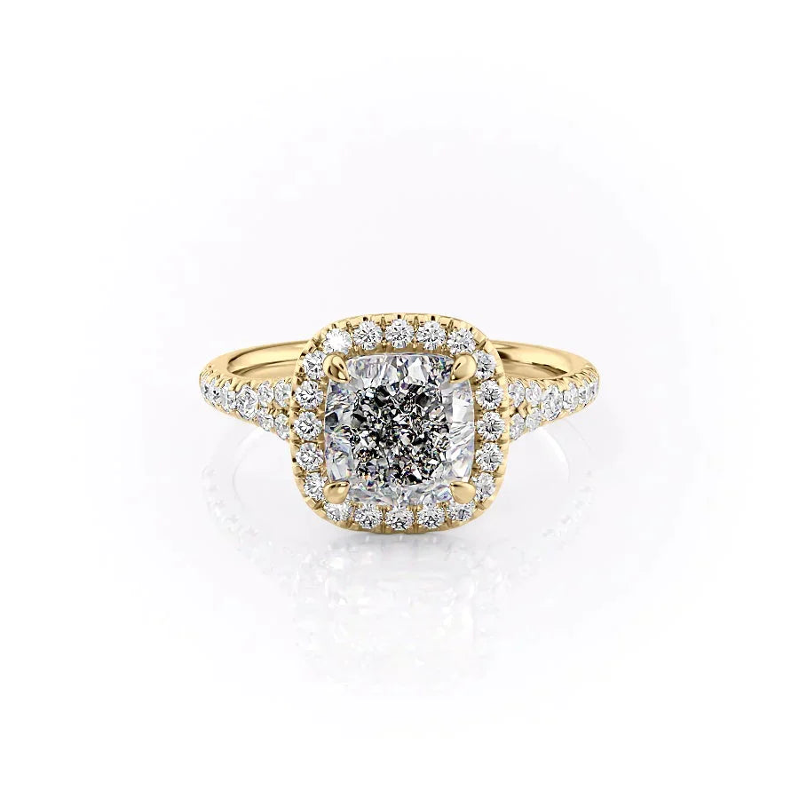 The Miley Set  With A 1.5 Carat Cushion 14K Yellow Gold Moissanite